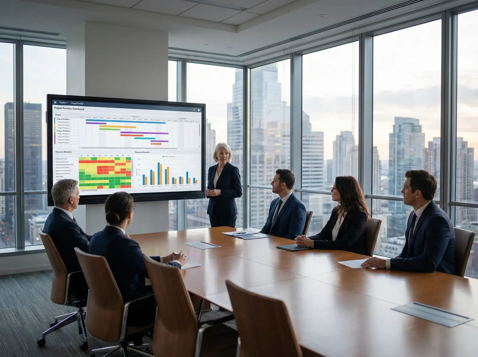 Executive presentation with enterprise project portfolio dashboard