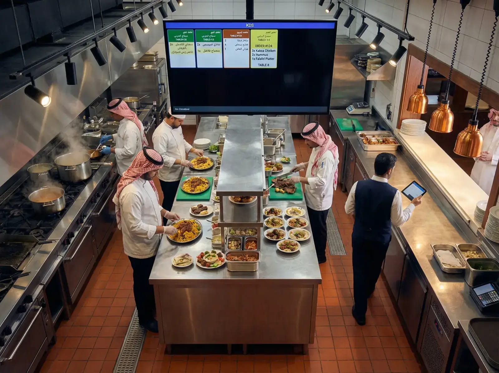 Foodics POS interface on an iPad showing order management screen in a Saudi restaurant