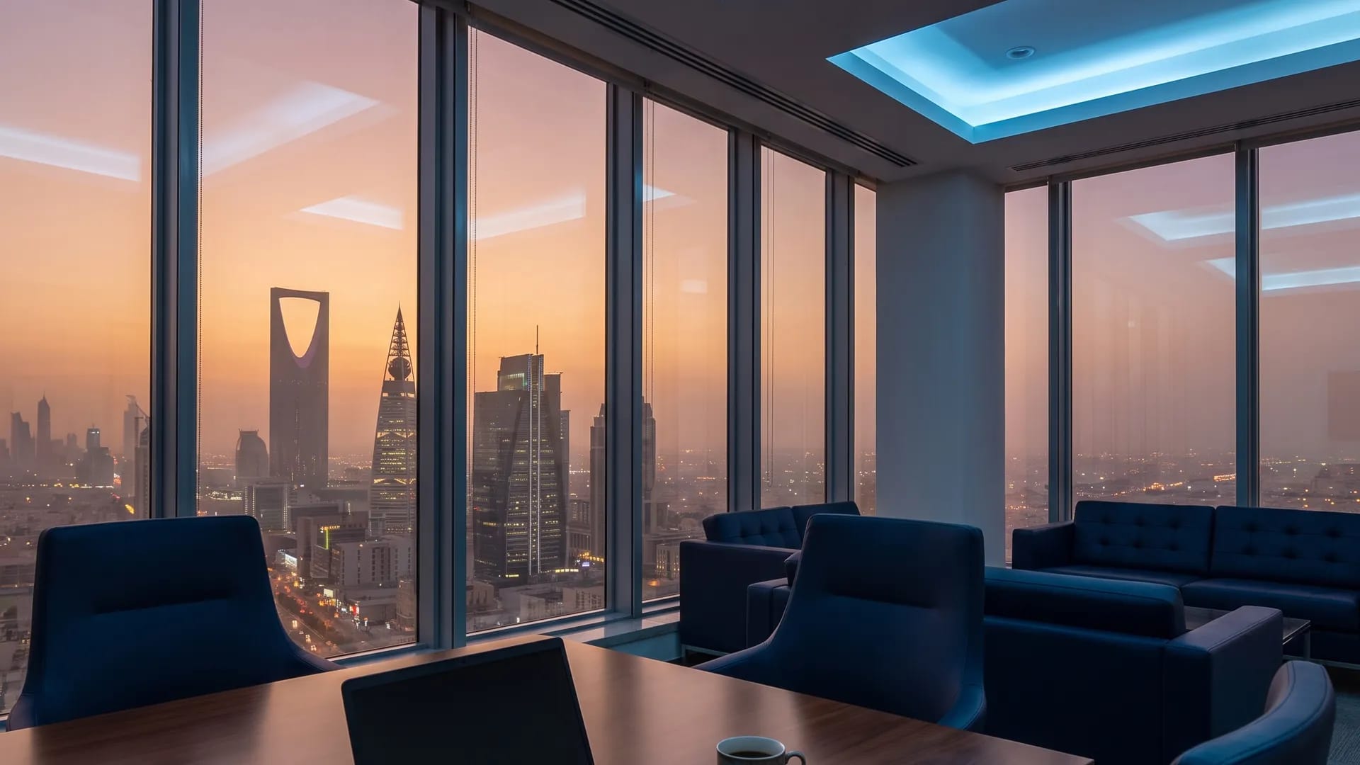 Riyadh business district at dusk, the market Tap Payments competes in against Moyasar, PayTabs and HyperPay